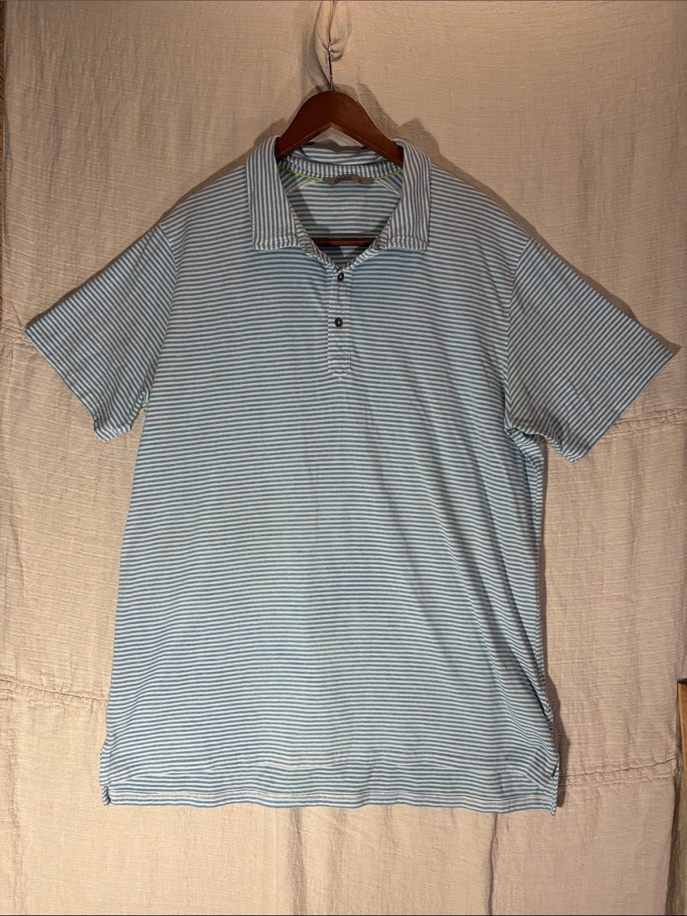 Tasc Performance Men XXL Cloud Polo Shirt Blue White Striped Bamboo Cotton